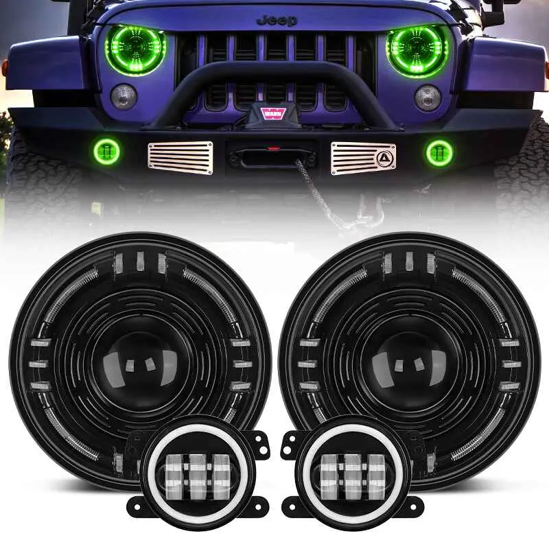 7 Inch LED RGBW Headlights and 4 Inch Fog Lights Combo for Jeep Wrangler