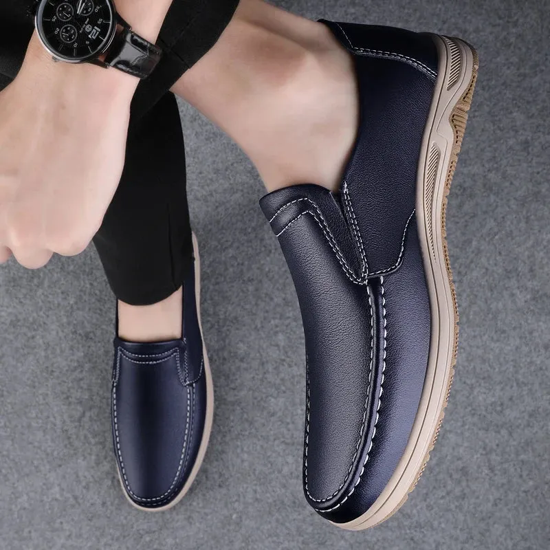 Aidase Shoes Men Slip-On Leather Shoes Casual Shoes Driving Moccasin Non-slip Loafers Men Bule Shoes Luxury Brand High Quality