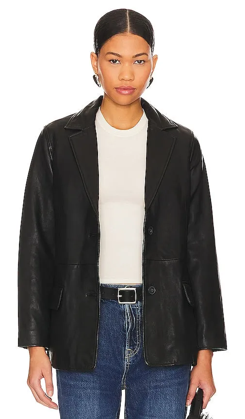 ALLSAINTS Corrina Leather Blazer in Black