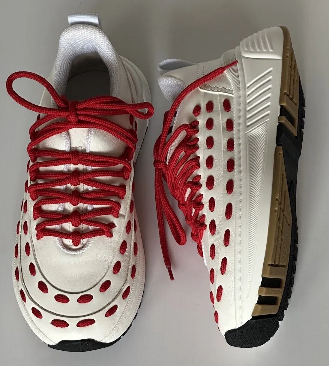 Bottega Veneta Mens Leather White/Red Sneakers 12 US (45 Euro) 578305 NIB $990