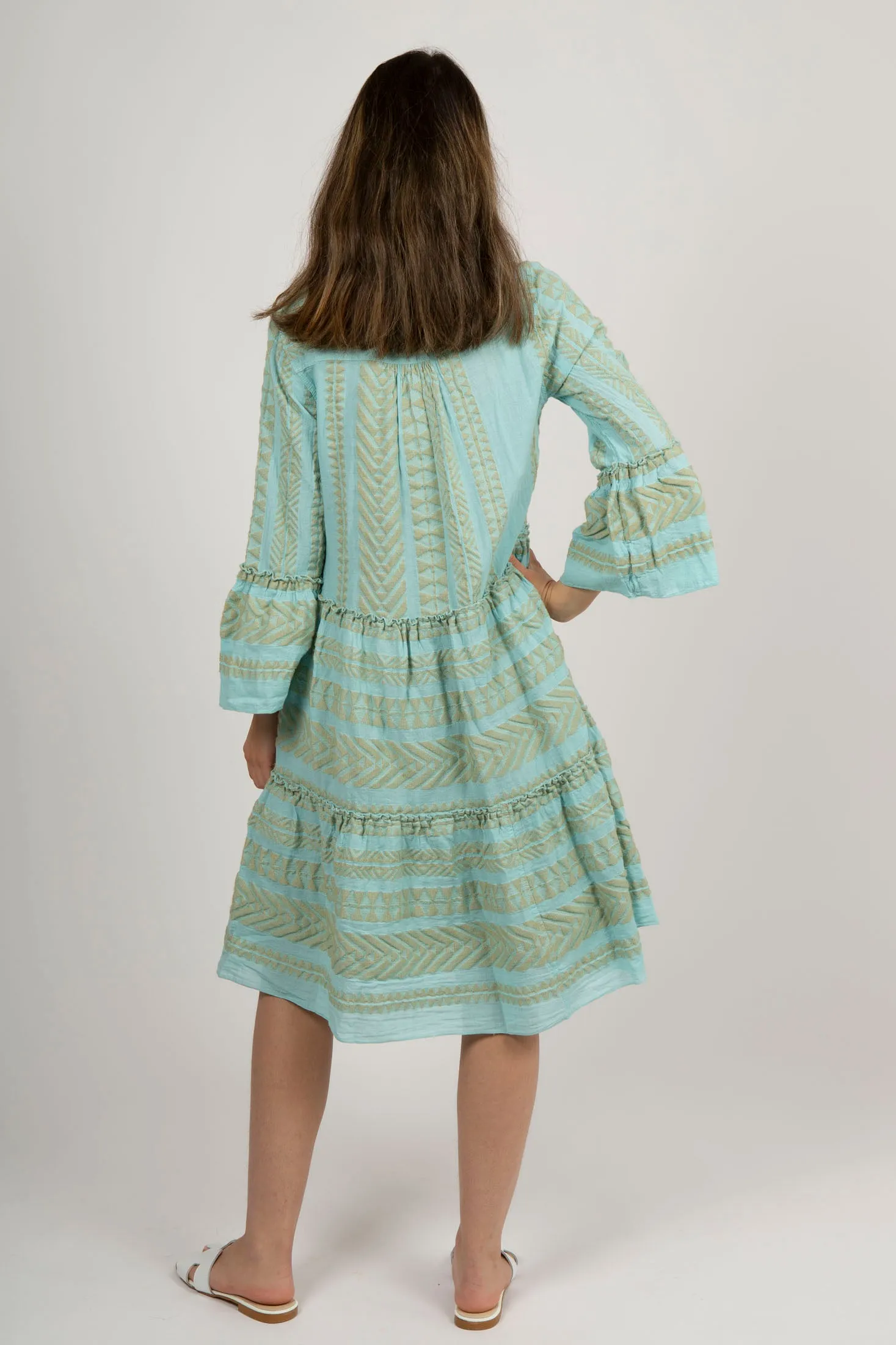 Ella Midi Dress - Beige/Light Blue