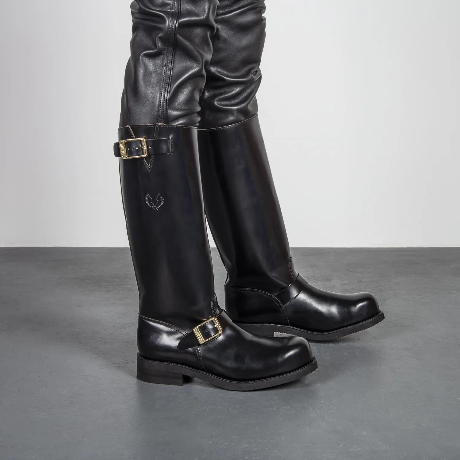 Embossy Leather Biker Boots