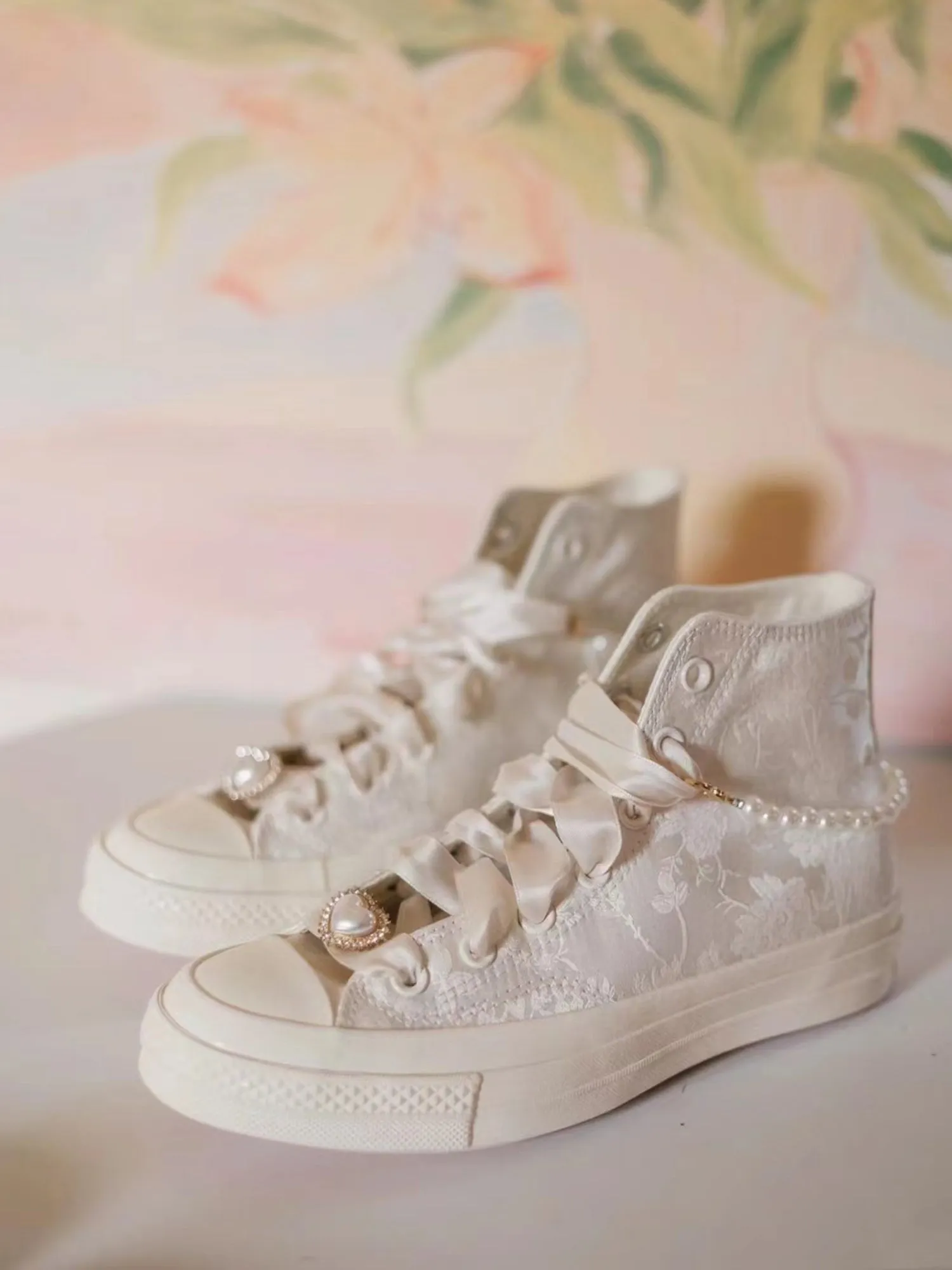 Lace-up Rhinestone Flat Heel Shoes Wedding Sneakers Daily Shoes