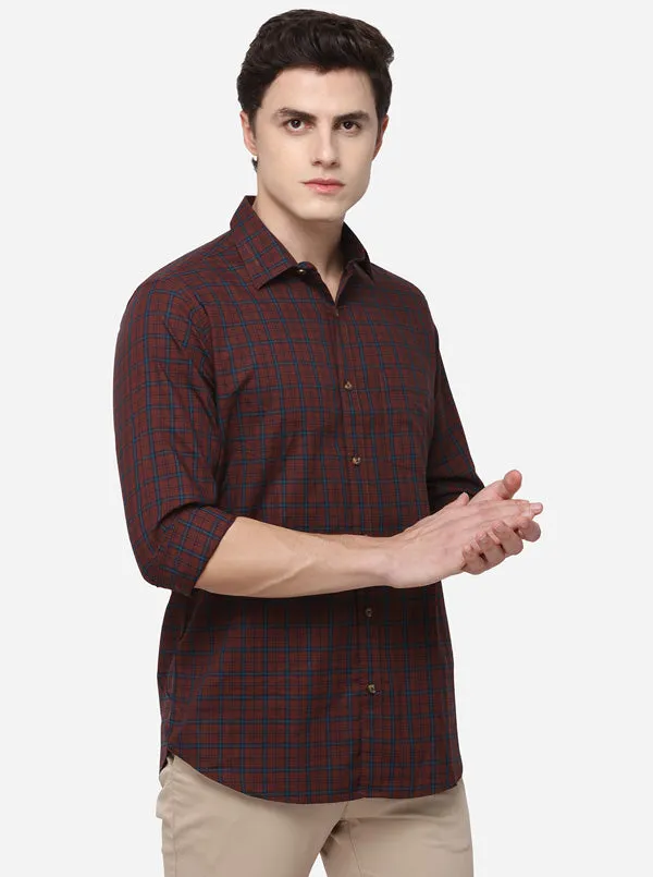 Maroon Tailored Fit Checked Casual Shirt | JadeBlue