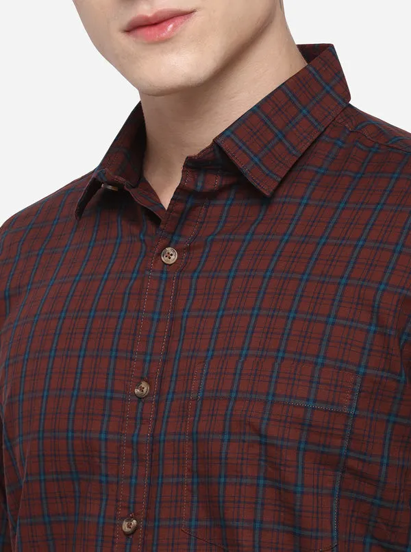 Maroon Tailored Fit Checked Casual Shirt | JadeBlue