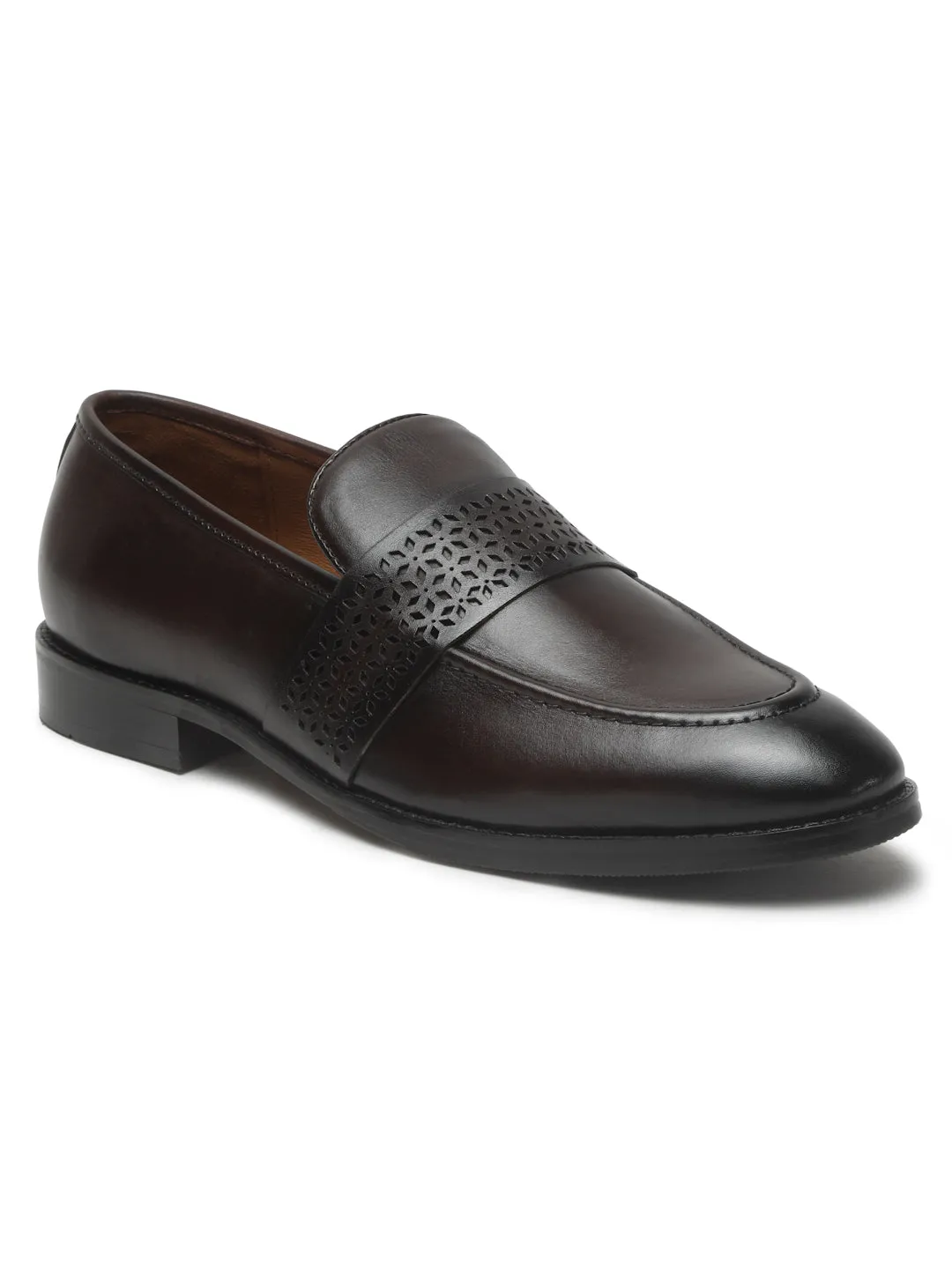 Men's Brown Solid Leather Slip-on shoes