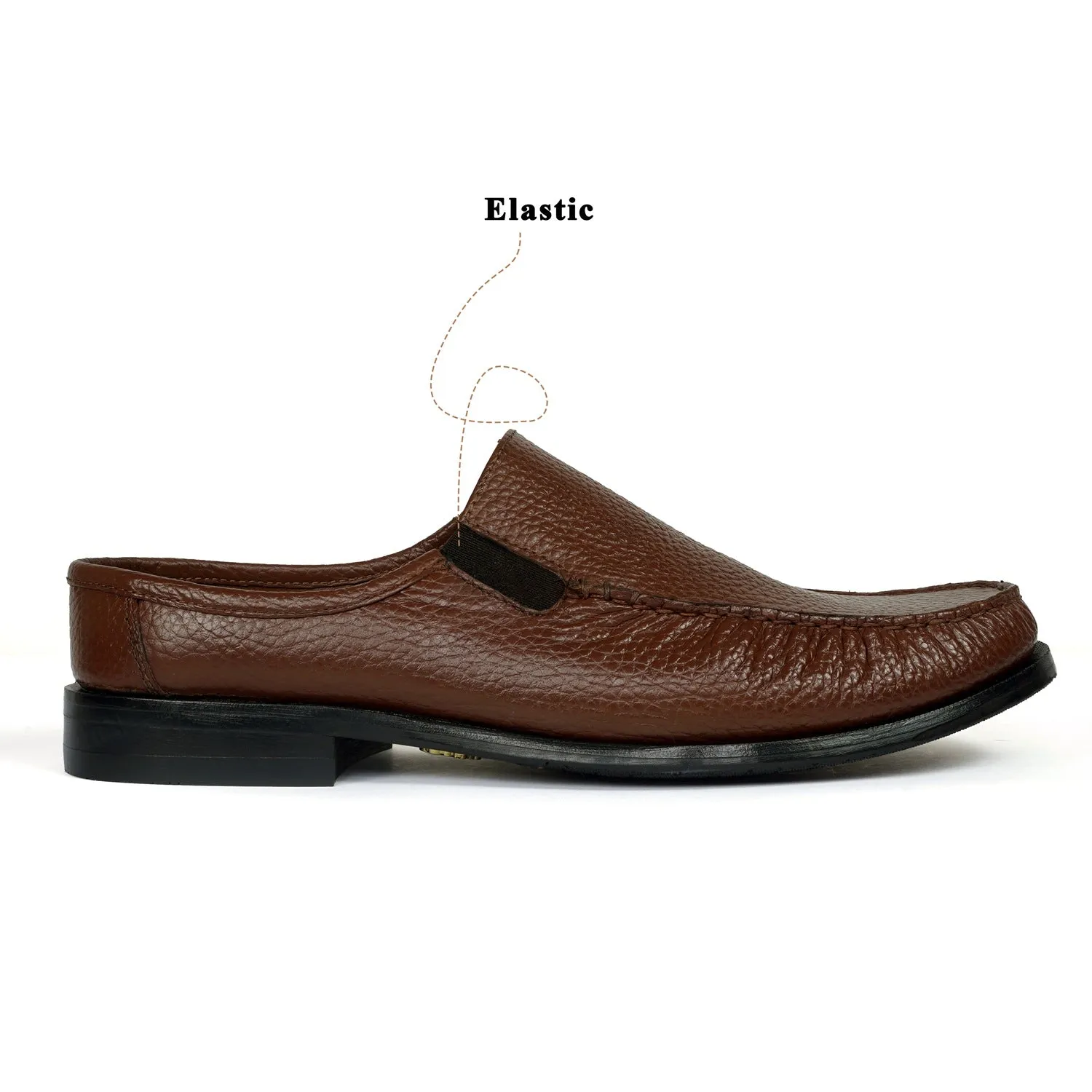 Moccasin Style Men's Mule In Textured Tan Leather