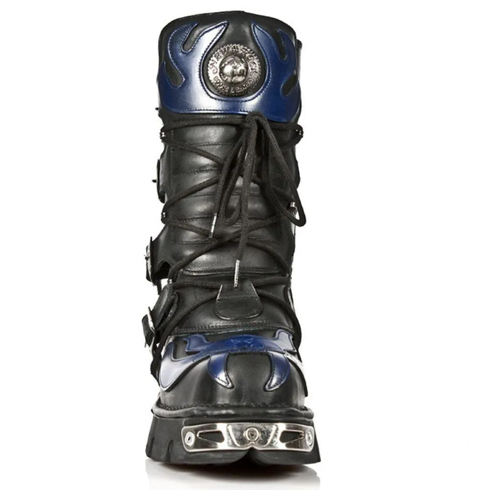 NEW ROCK 107-C5 Unisex Boots Black Blue Leather Skull Devil Gothic Punk Biker
