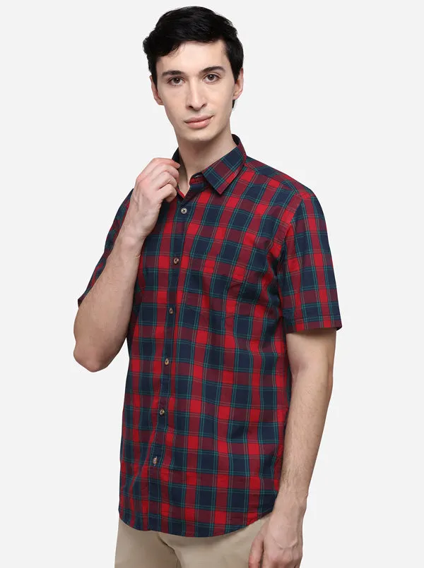 Red & Green Tailored Fit Checked Casual Shirt | JadeBlue