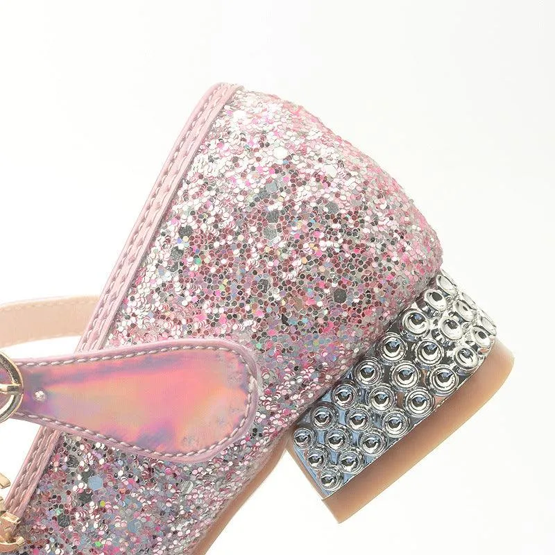 Sequin bow children's princess shoes