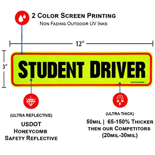 Student Driver Magnet Car Signs for The Novice or Beginner. Better Than A Decal or Bumper